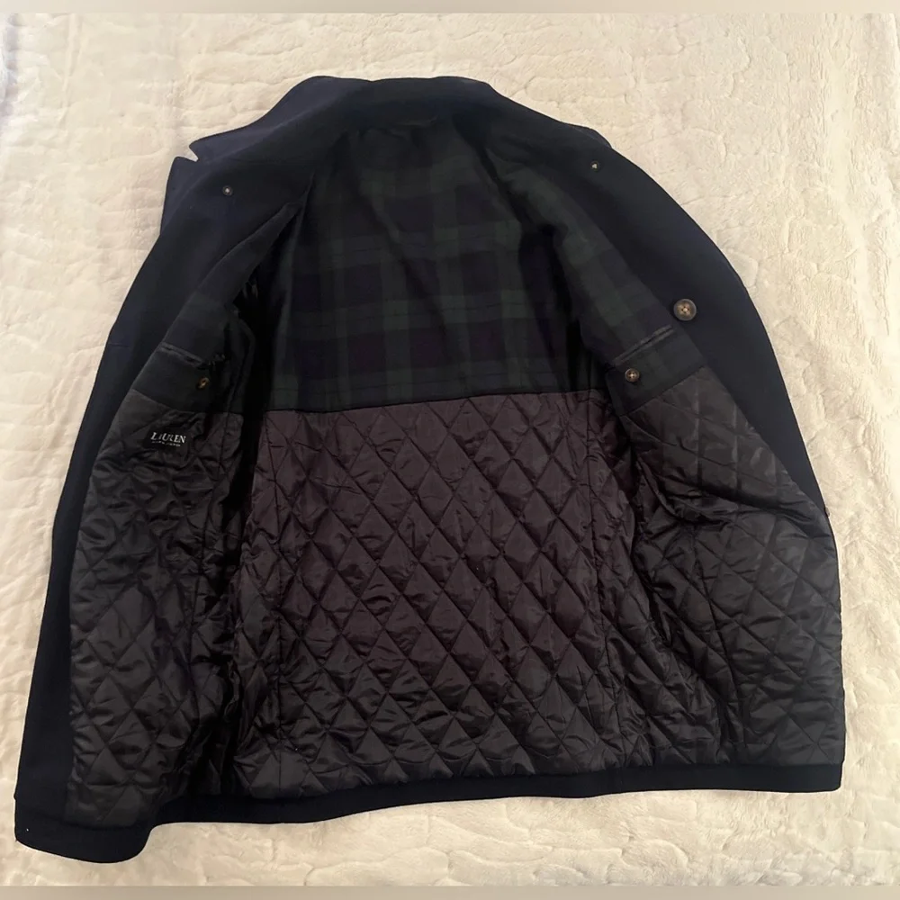 Lauren Ralph Lauren Men Wool Blend Double-Breasted Luke Peacoat Black size 38R